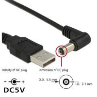Кабель питания спиральный USB А - DC, 5.5*2.5*12, угловой, длина 1,2 м., черный (MKS-1318)